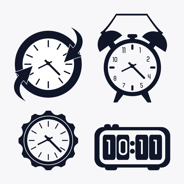 Icono conjunto de relojes de silueta. Diseño de tiempo. Gráfico vectorial — Vector de stock