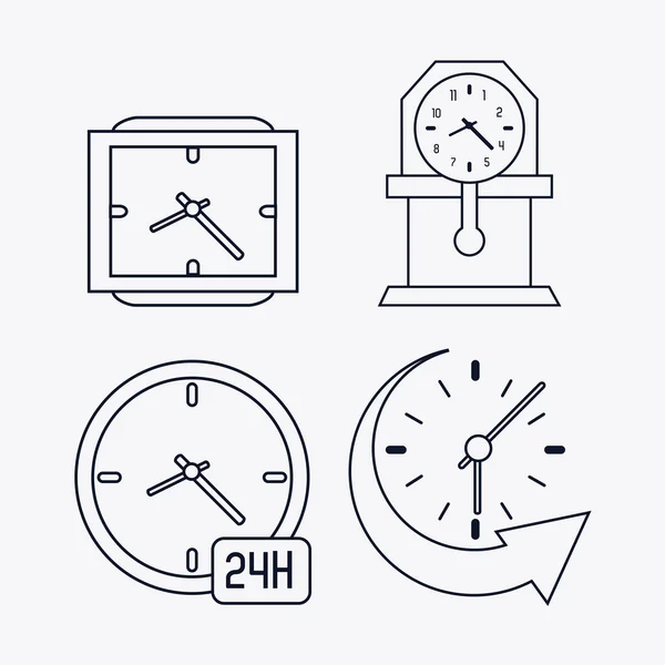 Ikonuppsättning av silhouette klockor. Tid design. Vektorgrafik — Stock vektor