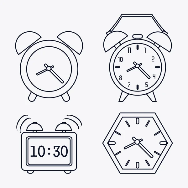 Ikona zestaw zegarów sylwetka. Czas projektowania. Grafika wektorowa — Wektor stockowy