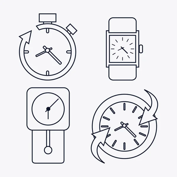 Icono conjunto de relojes de silueta. Diseño de tiempo. Gráfico vectorial — Vector de stock