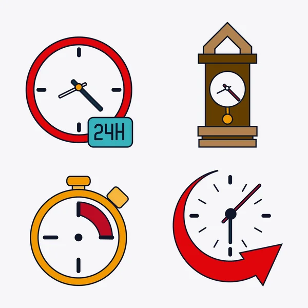 Icono conjunto de relojes de colores. Diseño de tiempo. Gráfico vectorial — Vector de stock