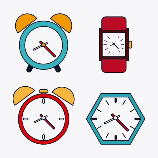 Icono conjunto de relojes de colores. Diseño de tiempo. Gráfico vectorial — Vector de stock