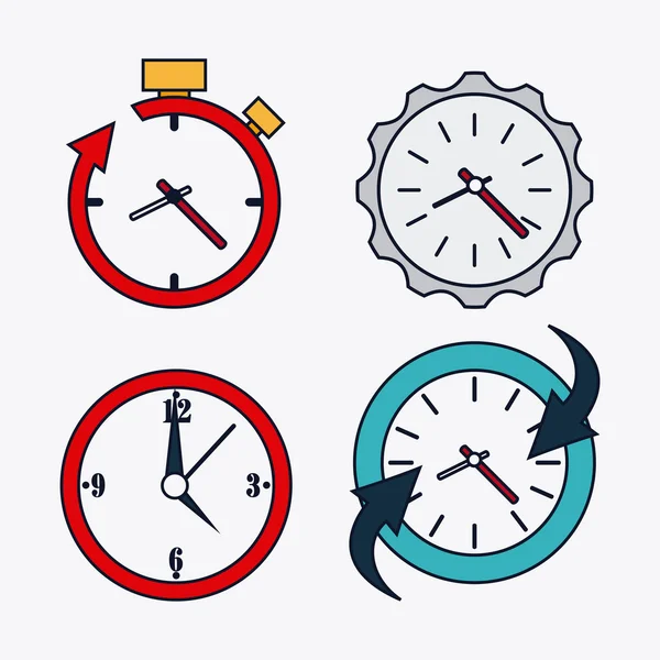 Icono conjunto de relojes de colores. Diseño de tiempo. Gráfico vectorial — Vector de stock