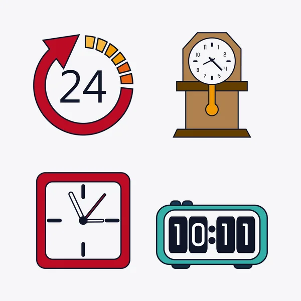 Icono conjunto de relojes de colores. Diseño de tiempo. Gráfico vectorial — Vector de stock