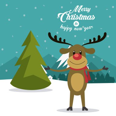 Geyik simgesi. Neşeli Noel tasarım. Vektör grafiği