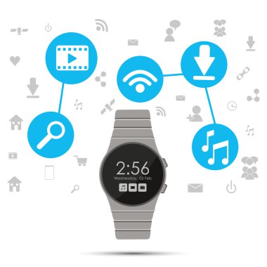 Saat simgesi. Giyilebilir teknoloji tasarım. Vektör grafiği