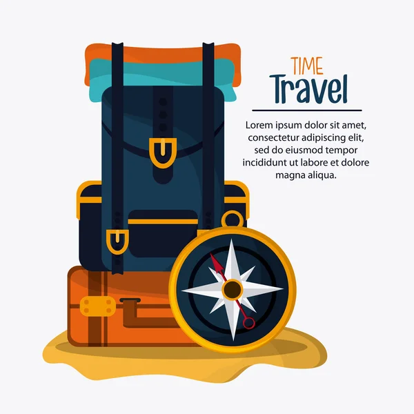 Icono de equipaje y brújula. Tiempo para el diseño de viajes. Gráfico vectorial — Archivo Imágenes Vectoriales