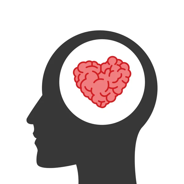 Mózgu w ludzkiej głowie w kształcie serca — Wektor stockowy