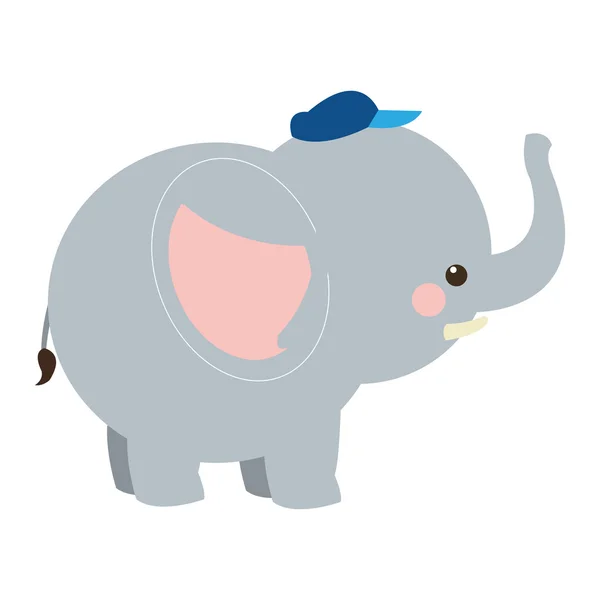 Dessin animé éléphant mignon avec icône chapeau — Image vectorielle