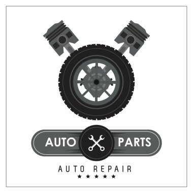 Macine ve tekerlek simgesi. Otomatik bölüm tasarım. Vektör grafiği