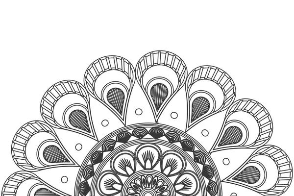 Línea decorativa circular mitad mandala icono — Vector de stock