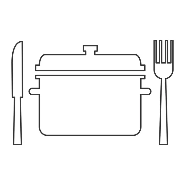 Кухонний горщик з вилкою і значком ножа — стоковий вектор