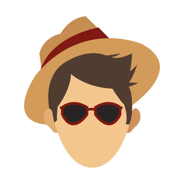 Touriste masculin avec lunettes et chapeau icône — Image vectorielle