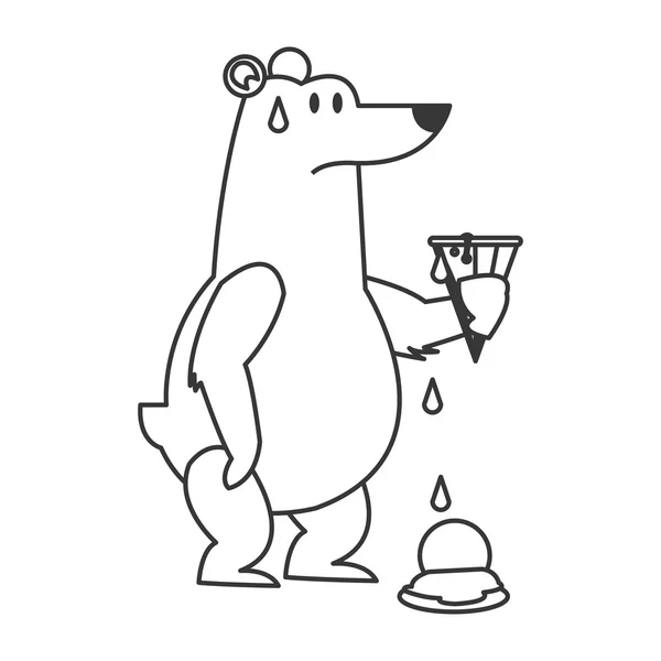 Polar bear holding melted ice cream icon — Stock Vector