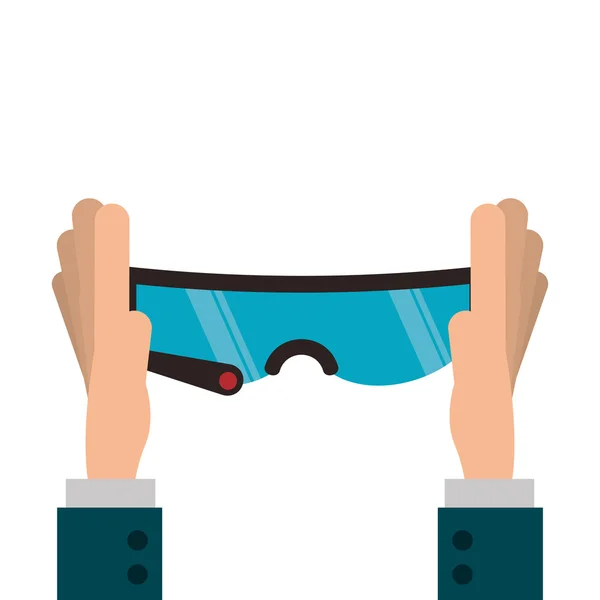 Mani che tengono moderna icona occhiali telaio — Vettoriale Stock