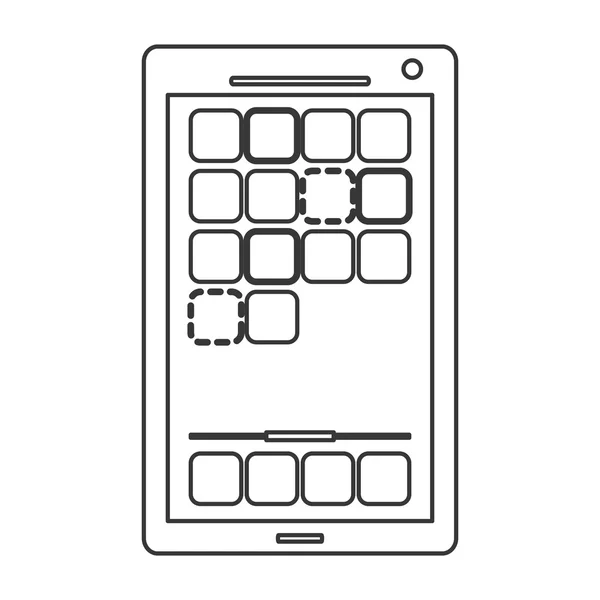 Téléphone portable moderne avec carrés sur la conception de ligne icône écran — Image vectorielle