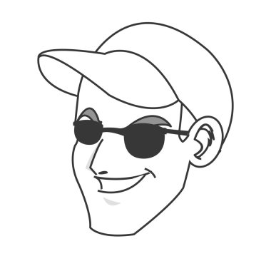 genç adamın giyen şapka ve güneş gözlüğü simgesi gülümseyen yüzü