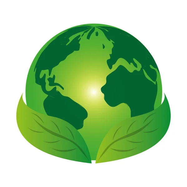 Planeta svět zelené listy listu ikonu — Stockový vektor