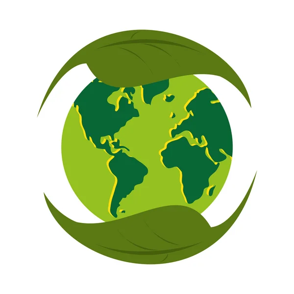 Planet world green leaves leaf icon — Stock Vector