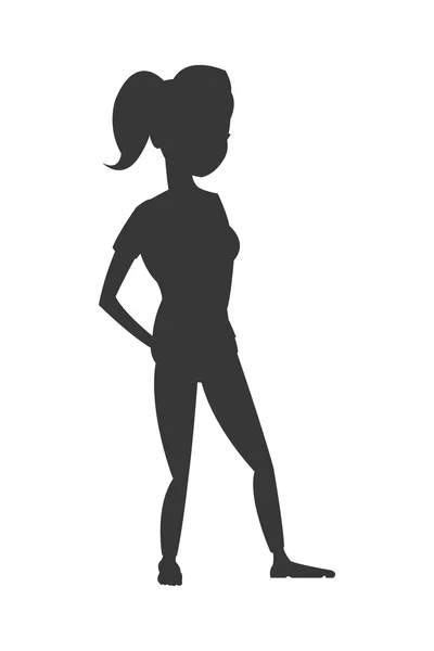 Mujer con silueta de icono de traje de fitness — Vector de stock