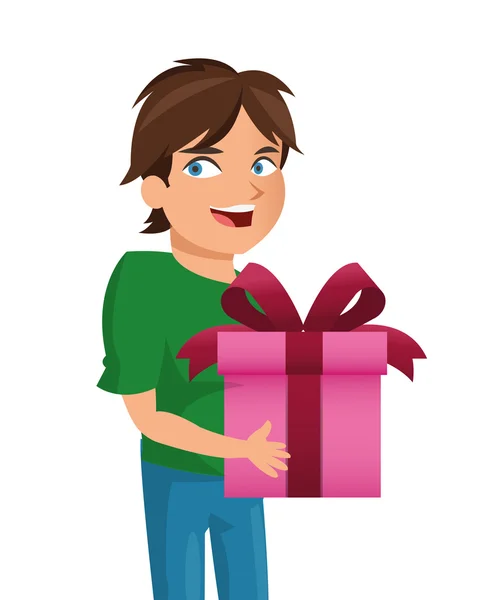 Niño sosteniendo icono de regalo — Vector de stock