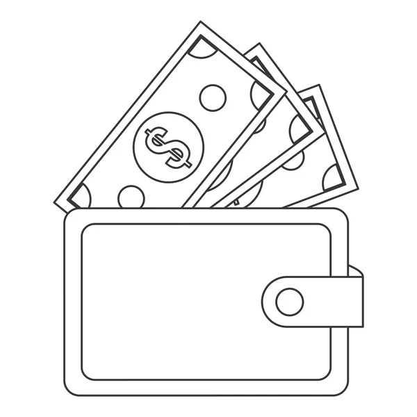 Billetera con icono de billetes de dólar — Vector de stock