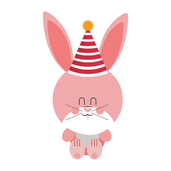 Pink and cute baby rabbit with hat party — Stock Vector