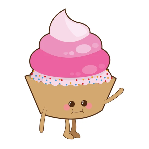 Kawaii cupcake torta aranyos ikon — Stock Vector