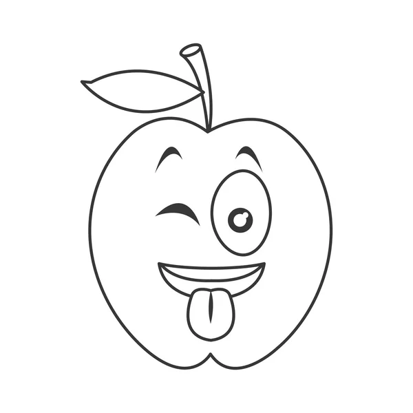 Clin d'oeil langue hors pomme icône de dessin animé — Image vectorielle