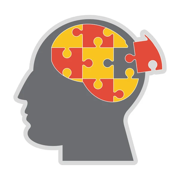 Otak dalam ikon potongan puzzle - Stok Vektor