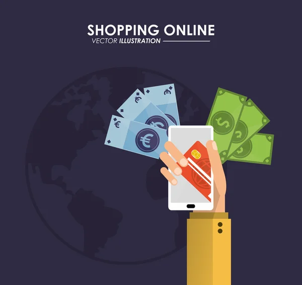 Smartphone e icona della carta di credito. Shopping online design. Vettore — Vettoriale Stock