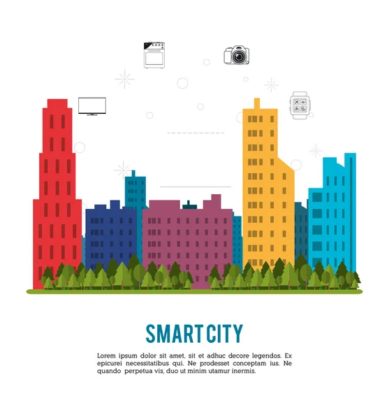 Ciudad inteligente y conjunto de iconos. Tecnología y diseño de Internet. Vector — Vector de stock