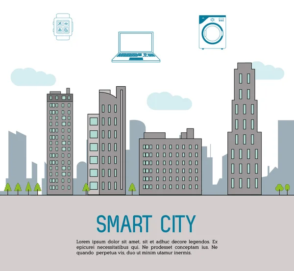 Ciudad inteligente y conjunto de iconos. Tecnología y diseño de Internet. Vector — Vector de stock