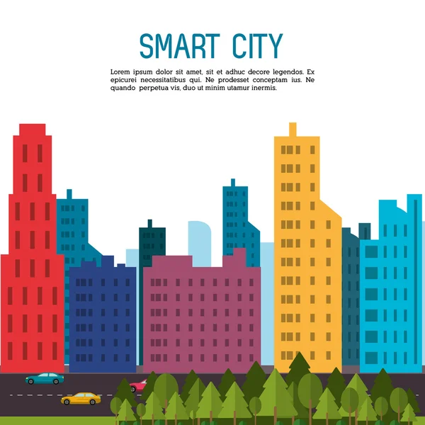 Akıllı şehir simgesi. Teknoloji ve Internet tasarımı. Vektör grafiği — Stok Vektör