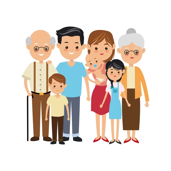 Büyükanne ve büyükbaba, ebeveynler ve çocuklar simgesi. Aile tasarım. Vektör grafik — Stok Vektör