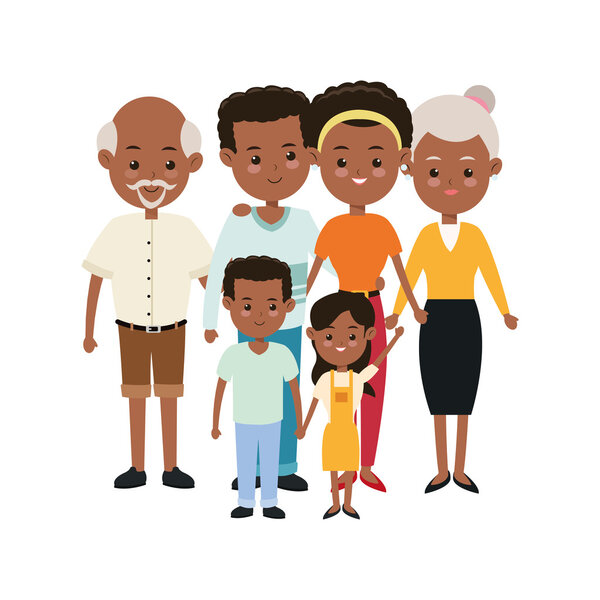 Бабушка и дедушка, родители и дети икона. Семейный дизайн. Векторный граф
