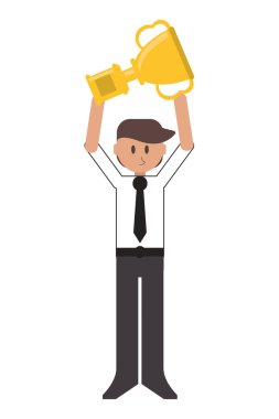 Kupa simgesi tutan işadamı