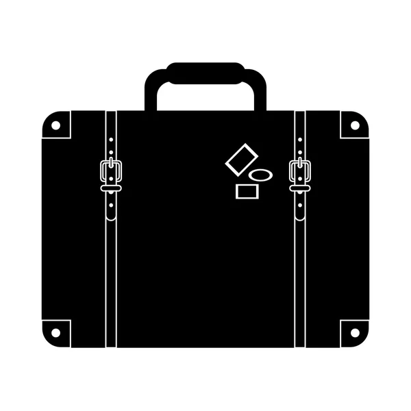 Suitcase with handle and stickers icon — Stock Vector