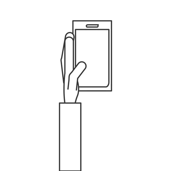 Рука с современной иконой мобильного телефона — стоковый вектор