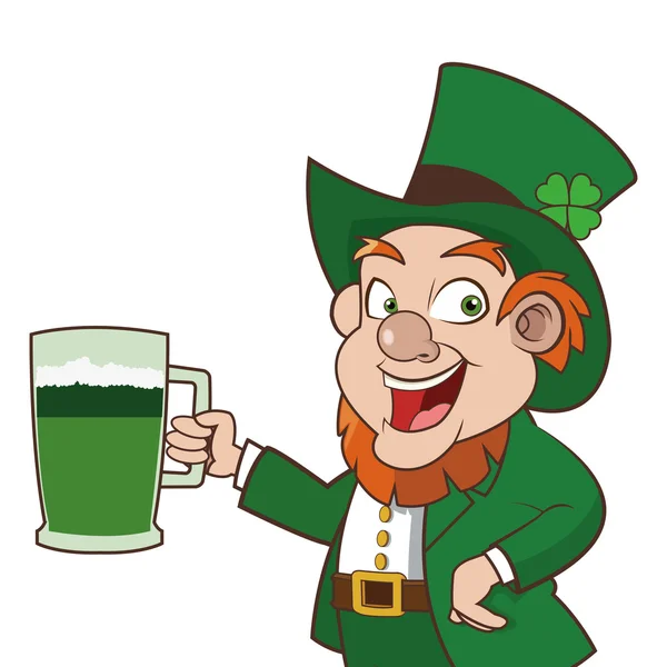 Personaggio leprecauno con icona della birra — Vettoriale Stock