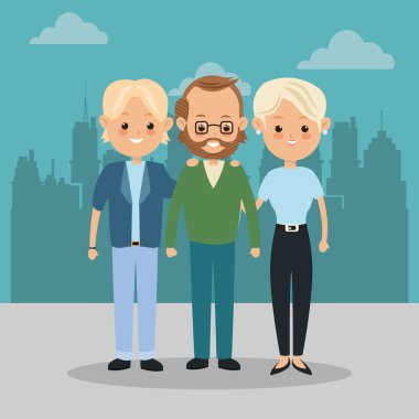 Büyükbaba ve anne-baba simgesi. Aile tasarımı. Şehir Peyzaj