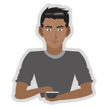 cep telefonu simgesi olan genç adam