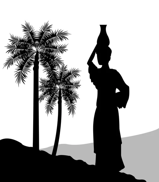 Mujer con ícono de vaso. Diseño del desierto. Gráfico vectorial — Vector de stock