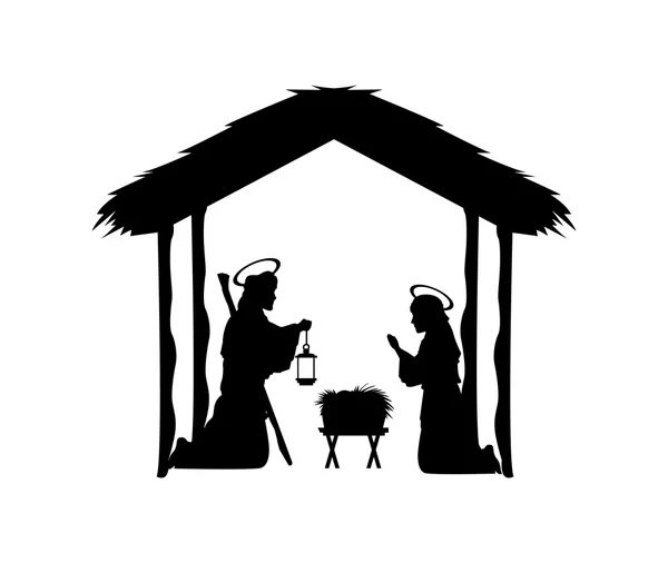 Josep, Maria und Jesus-Ikone. Frohe Weihnachten. Vektorgras — Stockvektor