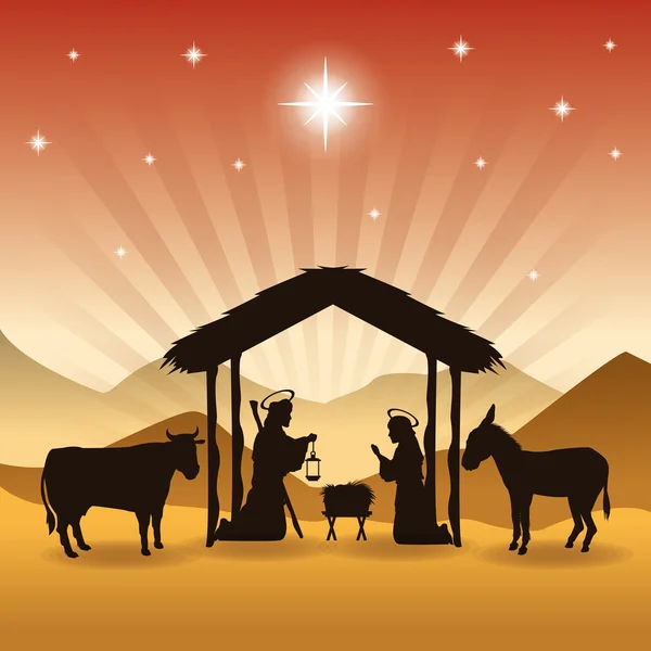 约瑟夫，玛丽亚和耶稣的图标。圣诞快乐设计。矢量格拉 — 图库矢量图片