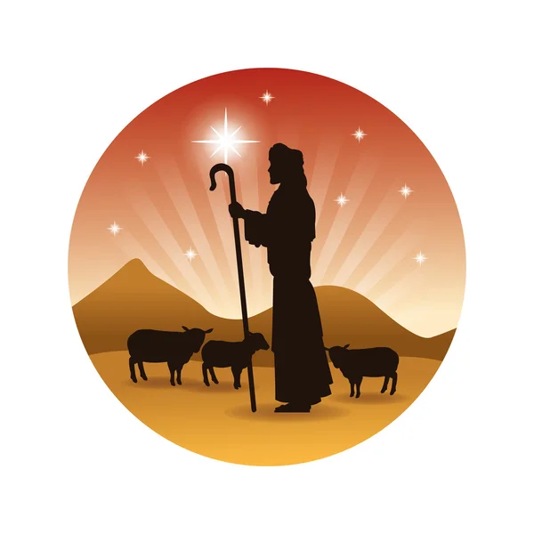 The shepherd and his sheeps icon. Vector graphic — Stock Vector