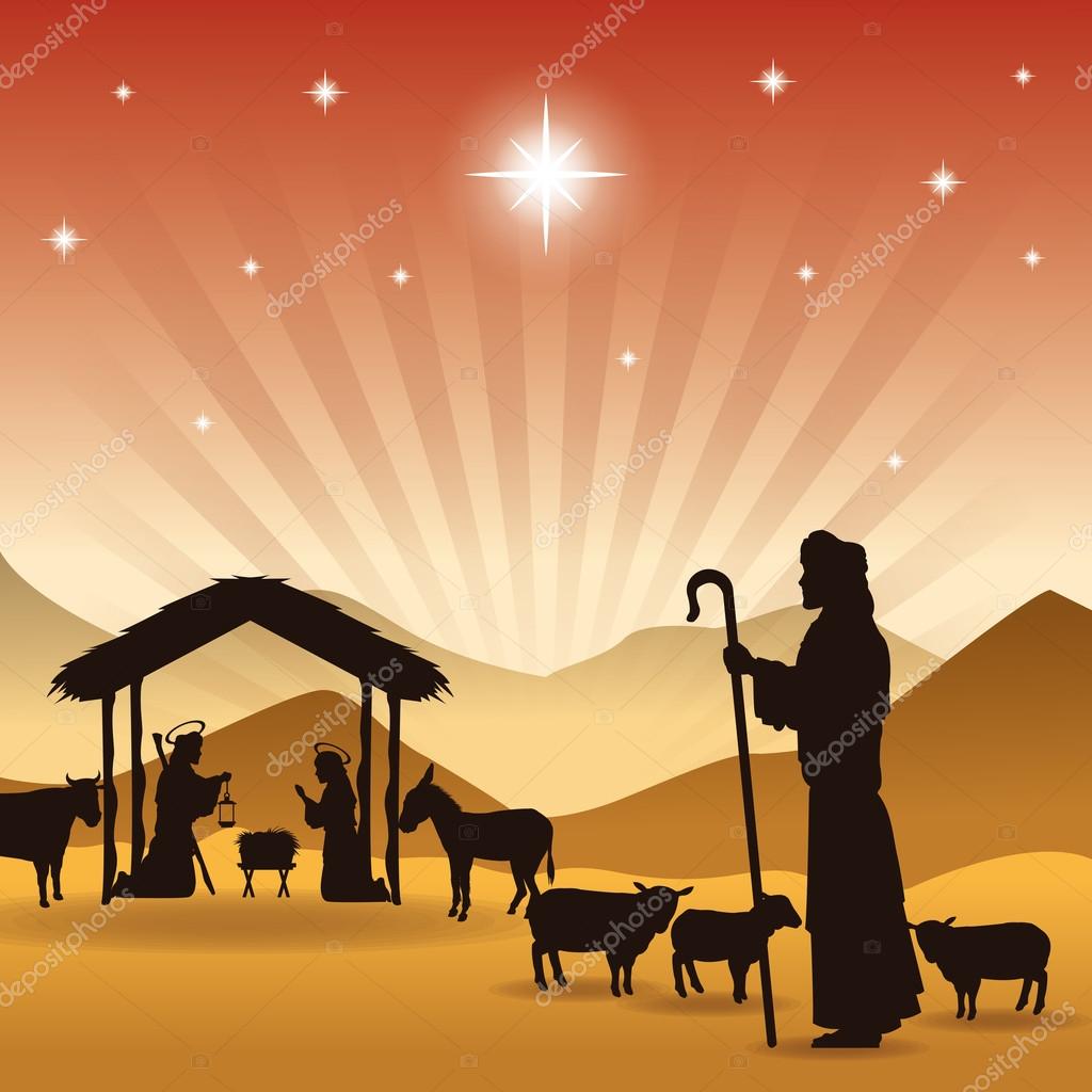 Merry Christmas and holy family concept represented by joseph maria and jesus icon Silhouette and flat illustration — Wektor od jemastock