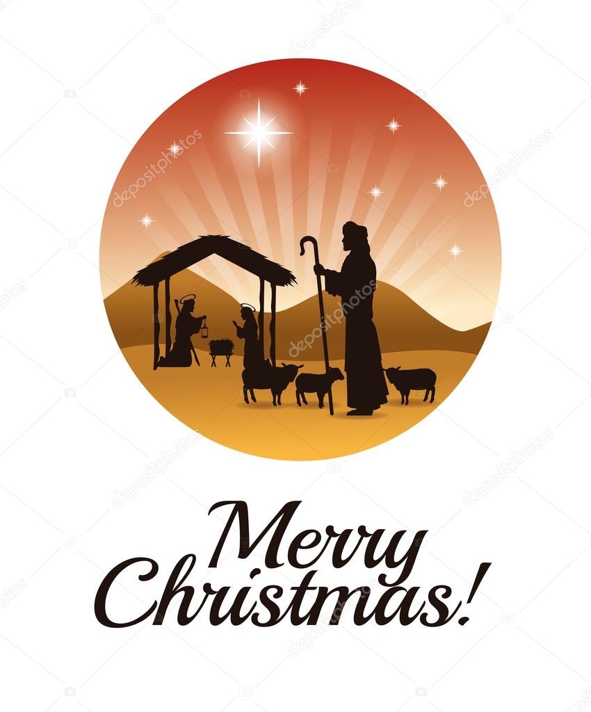 Merry Christmas and holy family concept represented by joseph maria and jesus icon Silhouette and flat illustration — Wektor od jemastock