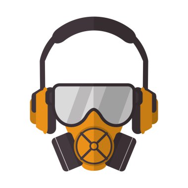 gaz maskesi koruma gözlük ve yalıtım kulaklık simgesi