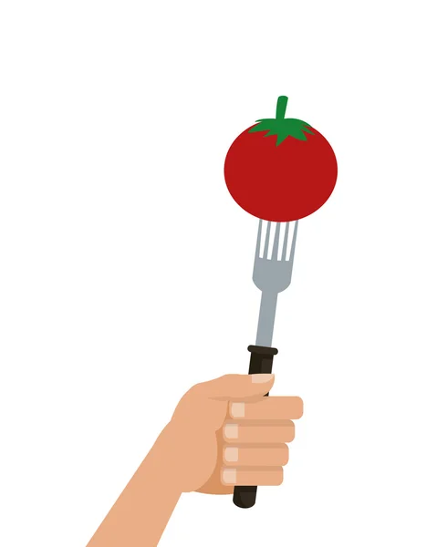 Tomate en el icono de tenedor — Vector de stock